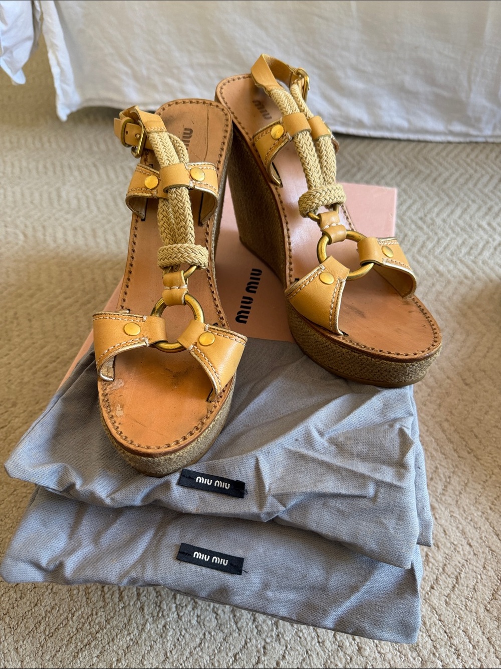 Miu Miu wedge sandals Carmel color vintage